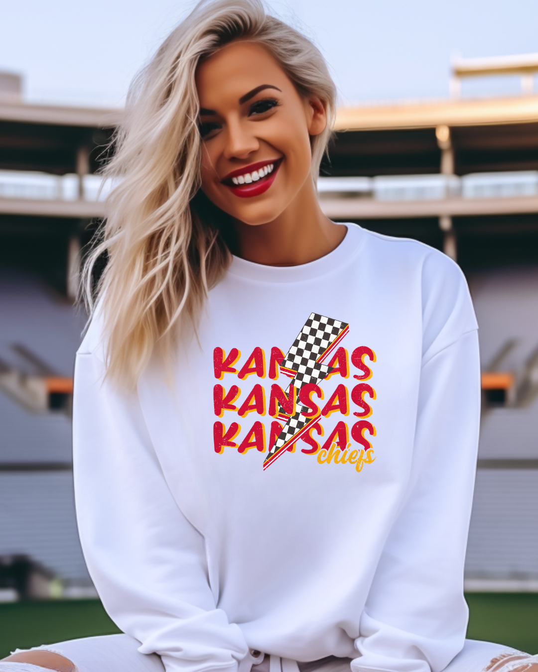 Kansas City Chiefs Lightning Bolt Adult Graphic Crewneck Pullover