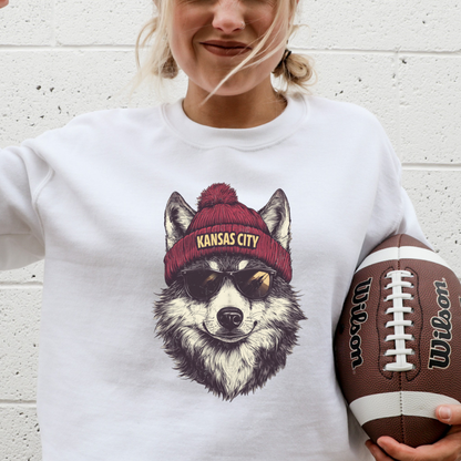 Kansas City Chiefs Wolf Beanie Adult Graphic Crewneck Pullover