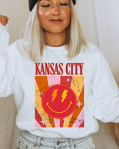 Kansas City Smiley Chiefs Adult Graphic Crewneck Pullover