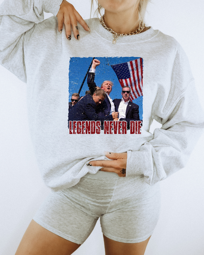 Legends Never Die Trump Adult Graphic Crewneck Pullover
