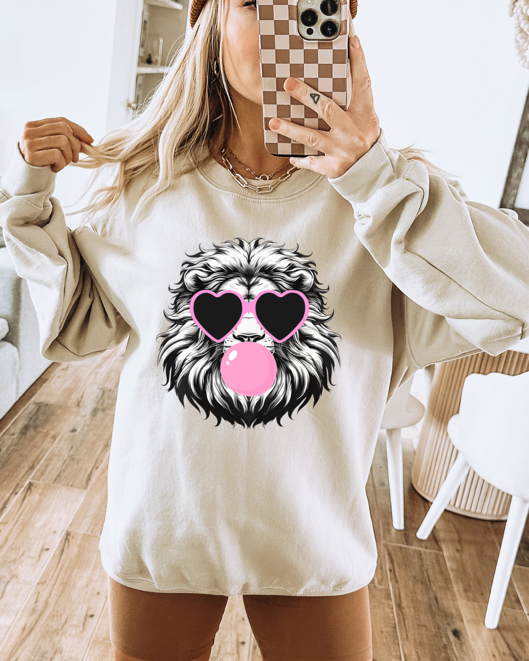 Lion Bubbles Adult Graphic Crewneck Pullover