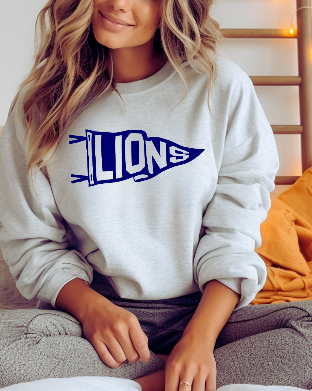 Lions Pennant Detroit NFL Adult Graphic Crewneck Pullover