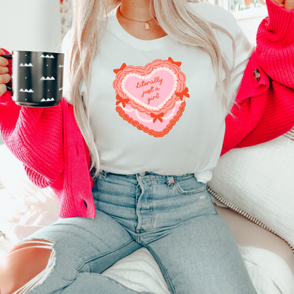 Literally Just A Girl Cake Valentine Adult Graphic T-Shirt