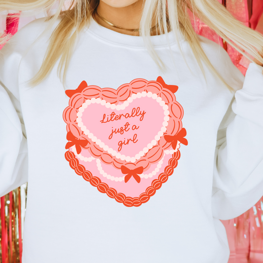 Literally Just A Girl Cake Valentine Adult Graphic Crewneck Pullover