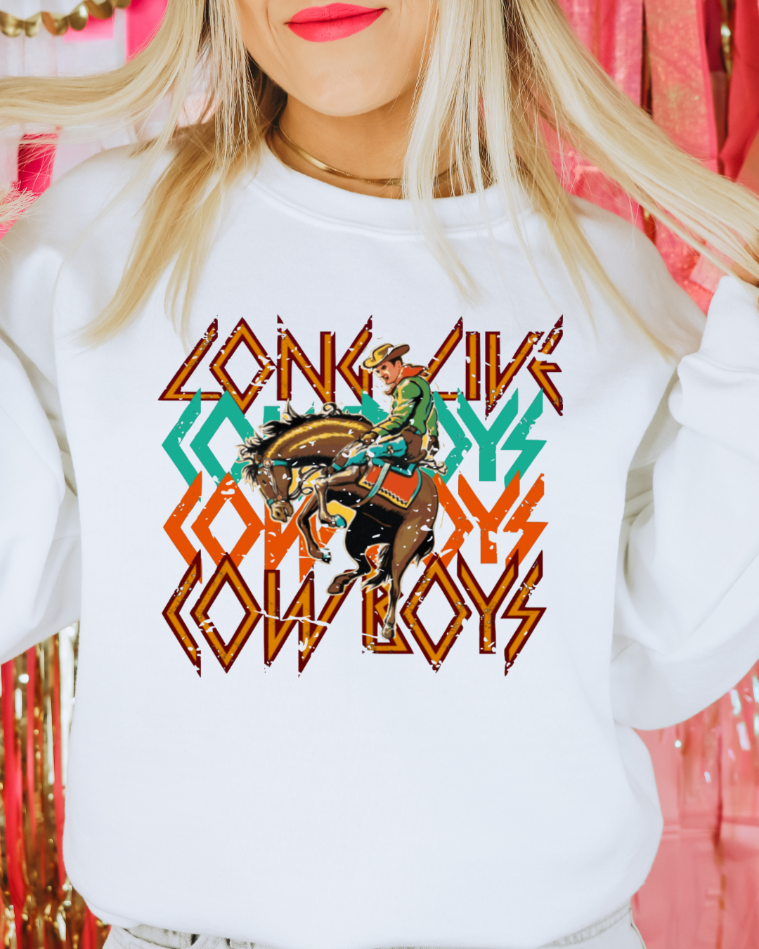 Long Live Cowboys Adult Graphic Crewneck Pullover