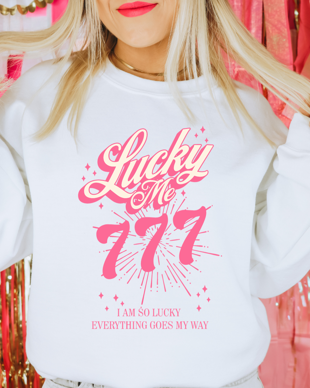 Lucky Me 777 Adult Crewneck Pullover (Pink)