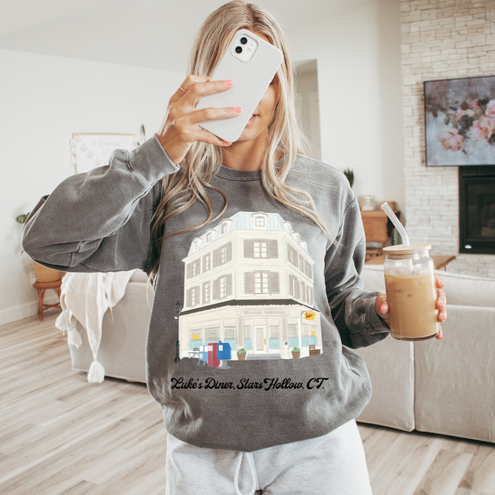 Luke's Diner Outline Gilmore Girls Adult Graphic Crewneck Pullover