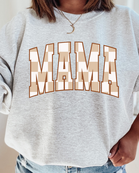 Mama Brown Checkered Adult Graphic Crewneck Pullover
