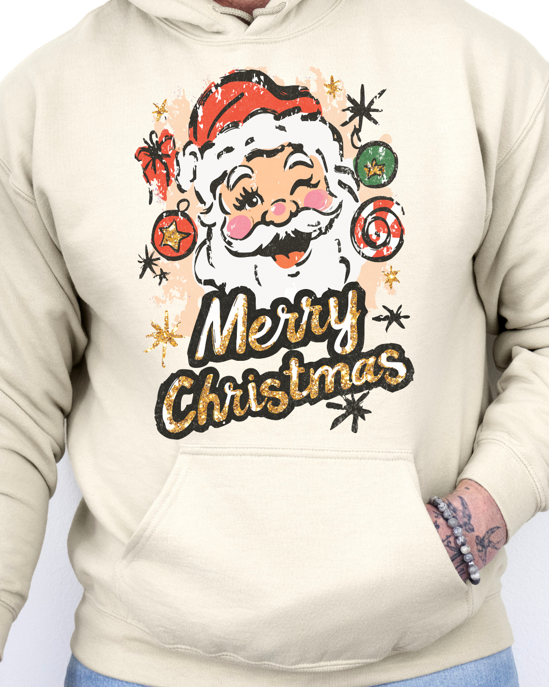 Merry Christmas Santa Face Adult Graphic Hoodie