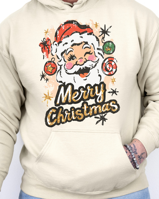Merry Christmas Santa Face Adult Graphic Hoodie