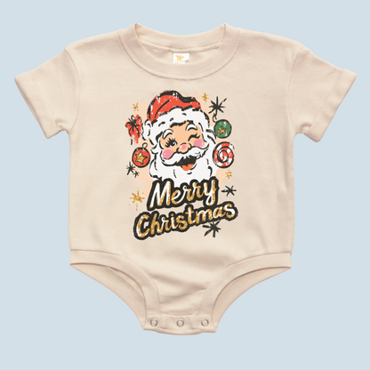 Merry Christmas Santa Face Baby Bubble Romper