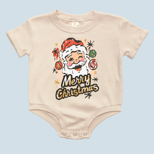 Merry Christmas Santa Face Baby Bubble Romper