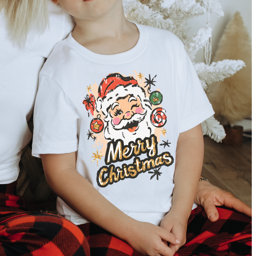 Merry Christmas Santa Face Youth Graphic Tee
