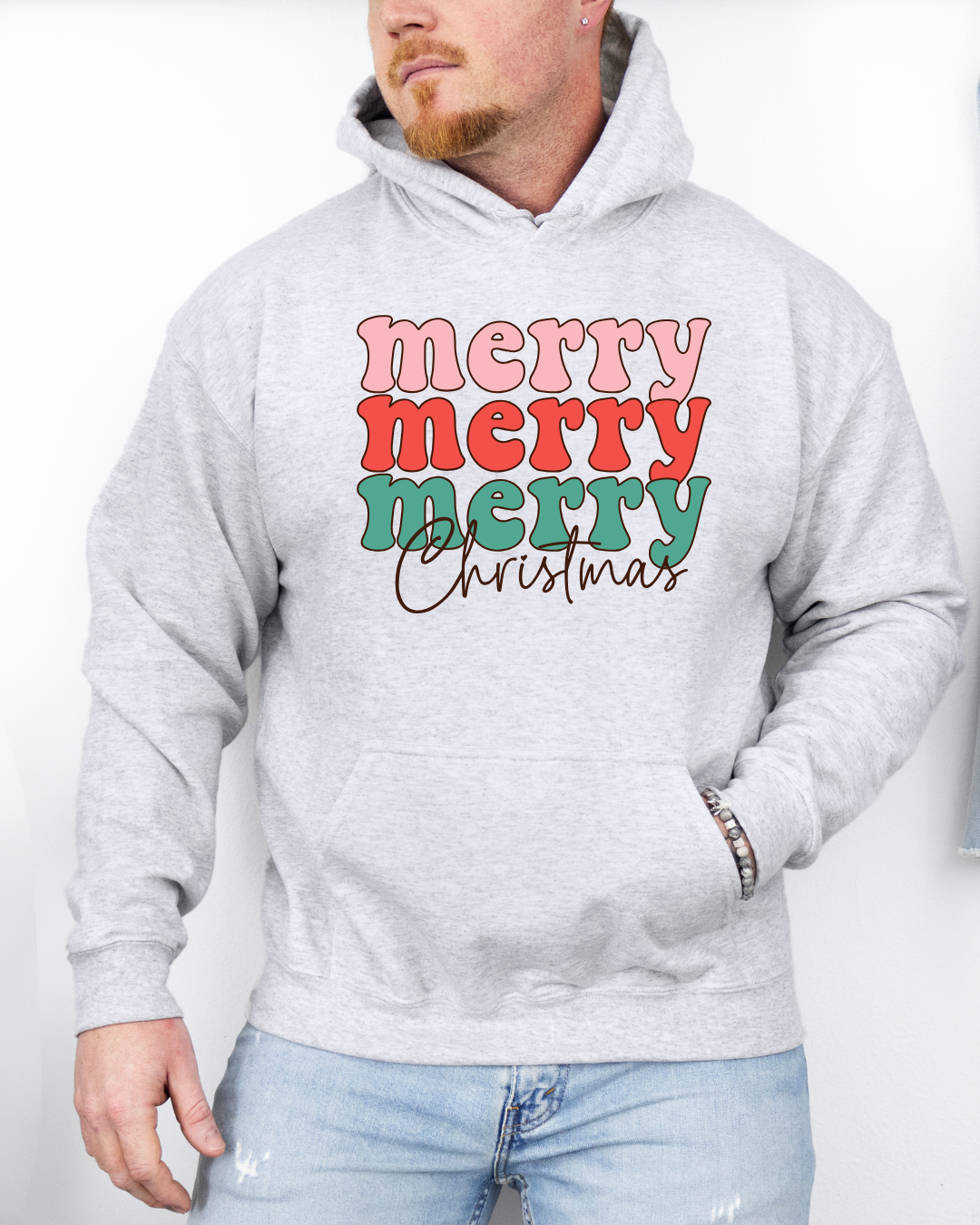 Merry Merry Merry Christmas Retro Adult Graphic Hoodie