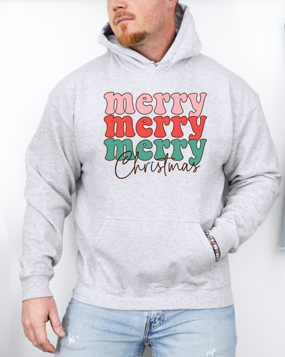 Merry Merry Merry Christmas Retro Adult Graphic Hoodie