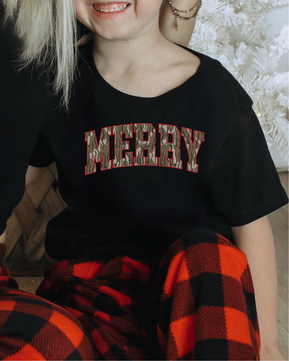 Merry & Camo Christmas Youth Graphic Tee