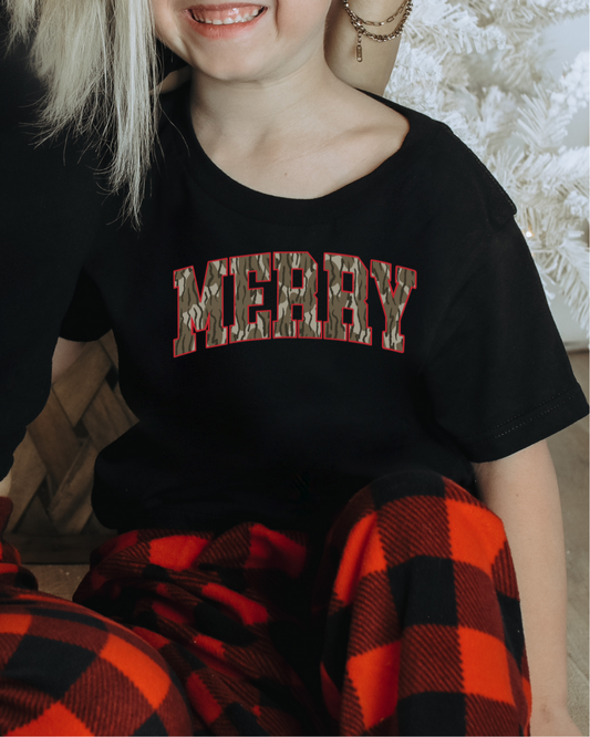 Merry & Camo Christmas Youth Graphic Tee
