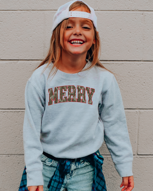 Merry & Camo Christmas Youth Graphic Sweatshirt