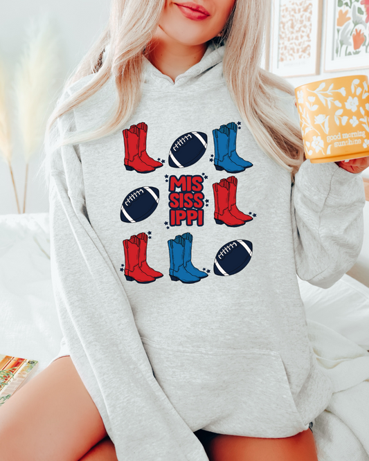 Mississippi Cowboy Boots And Football Adult Graphic Hoodie