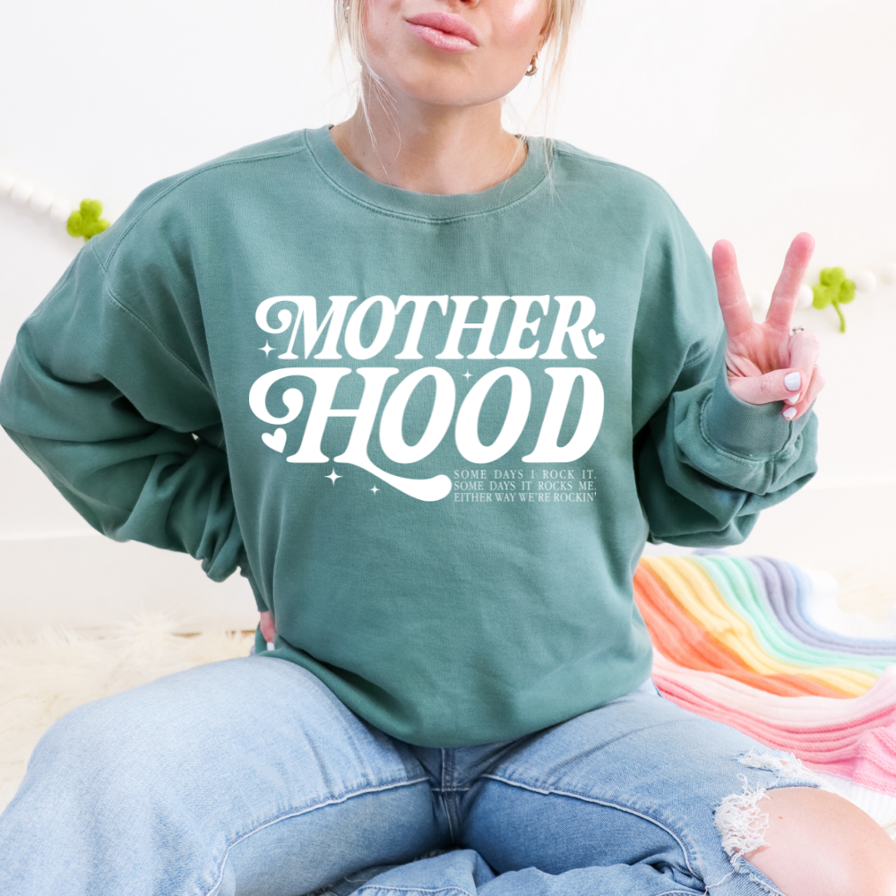 Motherhood Rocks Us Adult Graphic Crewneck Pullover