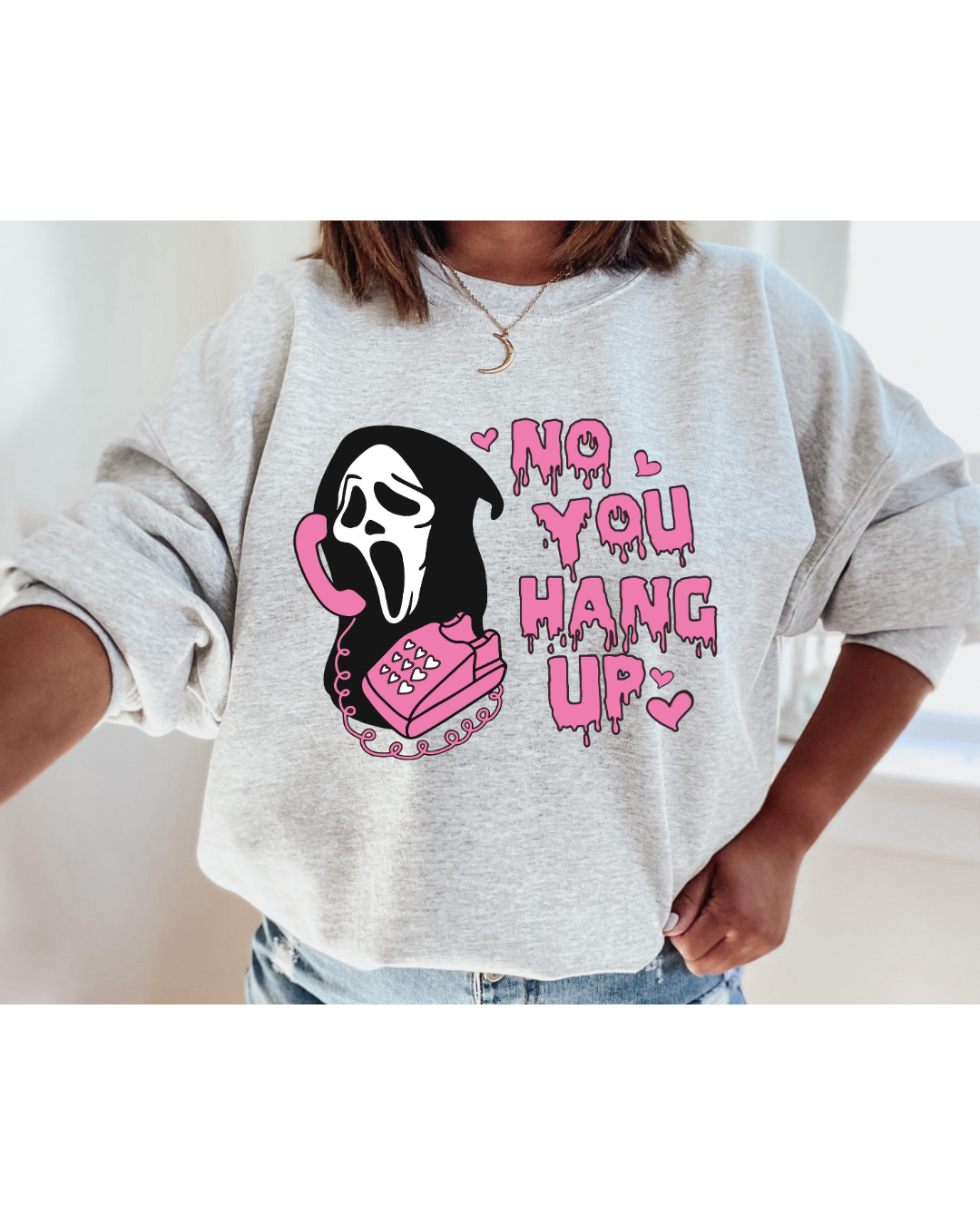 No You Hang Up Spooky Adult Crewneck Pullover