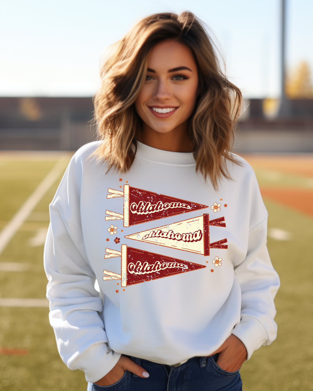 Oklahoma Pennants Adult Graphic Crewneck Pullover