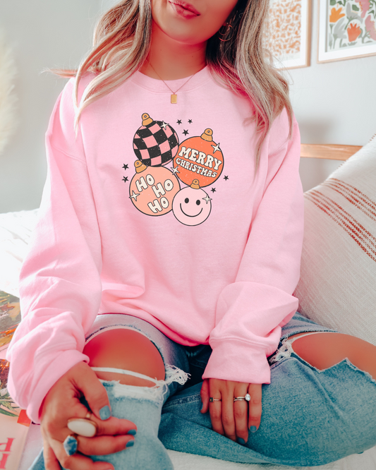 Pastel Christmas Ornaments Adult Graphic Crewneck Pullover