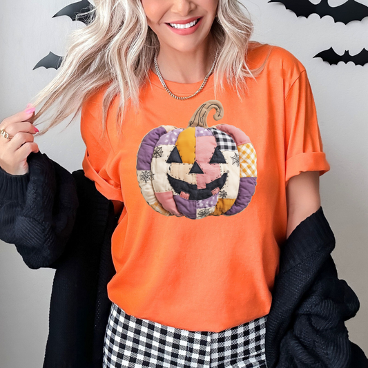 Patchwork Fall Pumpkin Adult Graphic T-Shirt