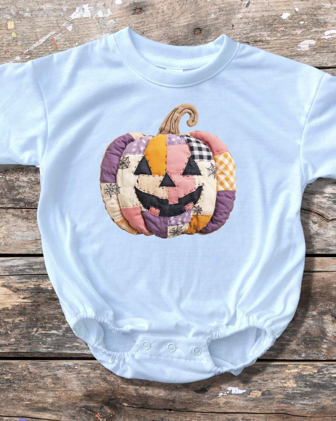 Patchwork Fall Pumpkin Baby Bubble Romper