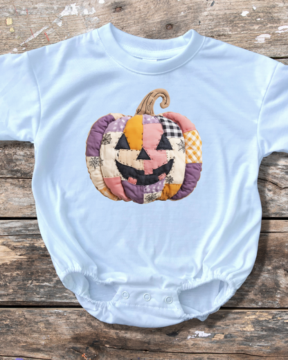 Patchwork Fall Pumpkin Baby Bubble Romper