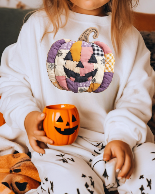 Patchwork Fall Pumpkin Youth Graphic Sweatshirt