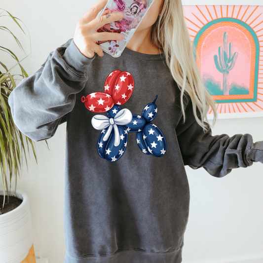 Patriotic Ballon Dog USA Adult Graphic Crewneck Pullover