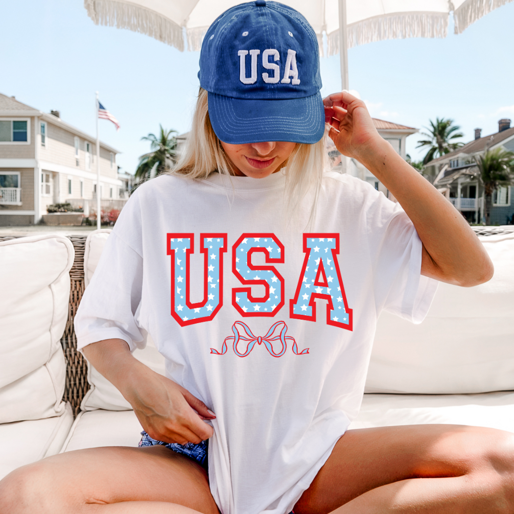 USA Coquette Bow Adult Graphic Tee