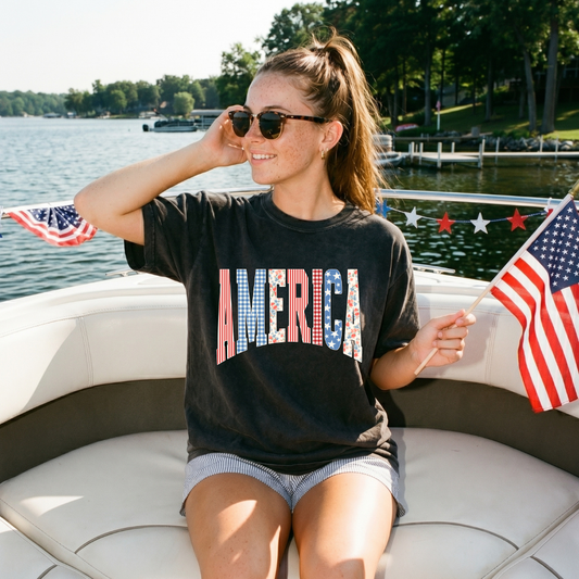 America Quilted Comfort Colors Pepper Graphic Tee