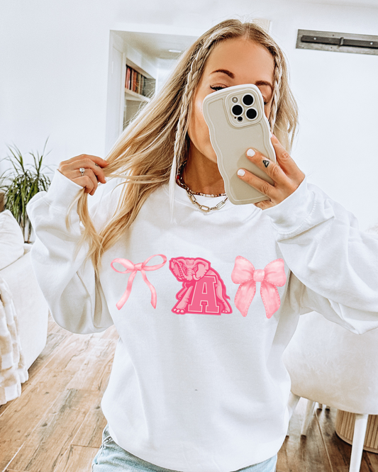 Pink Alabama Bows Adult Graphic Crewneck Pullover