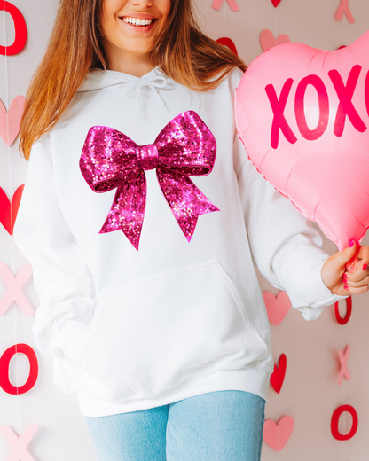 Pink Disco Coquette Bow Valentines Adult Graphic Hoodie