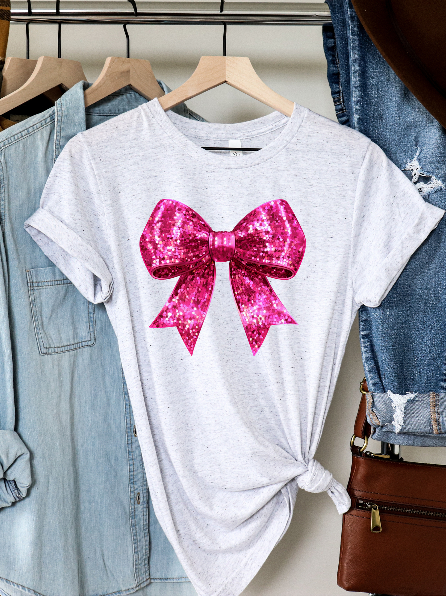 Pink Disco Coquette Bow Valentines Adult Graphic T-Shirt