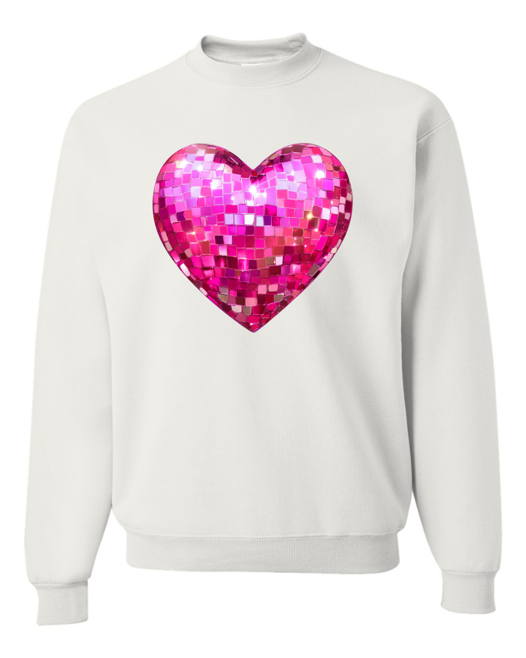 Pink Disco Heart Valentines Adult Graphic Crewneck Pullover