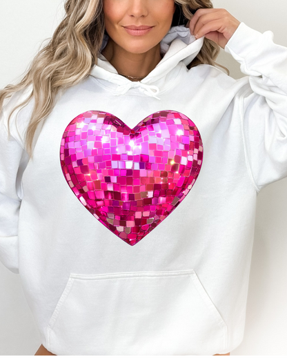 Pink Disco Heart Valentines Adult Graphic Hoodie