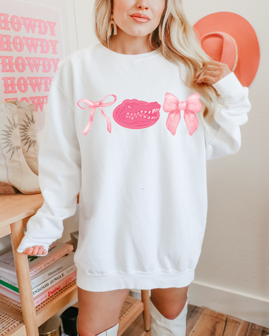 Pink Florida Gators Bow Adult Graphic Crewneck Pullover