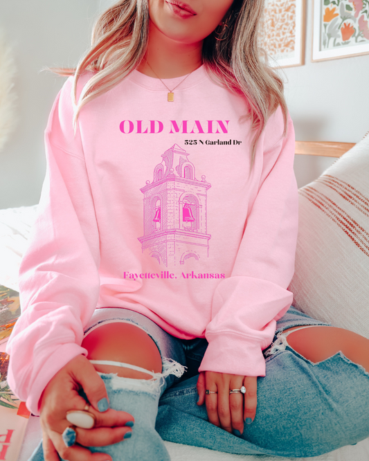Pink Old Main Arkansas Crewneck Pullover