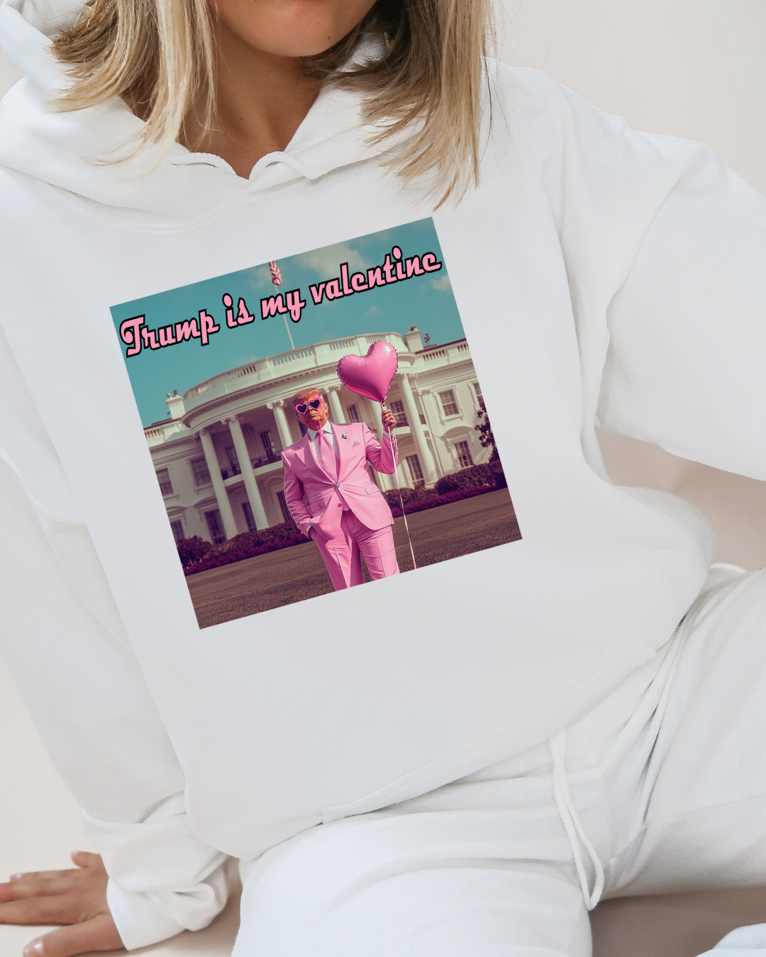 Pink Suit Trump Is My Valentine Adult Graphic Hoodie