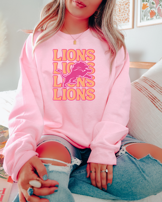 Pink and Orange Detroit Lions Adult Graphic Crewneck Pullover