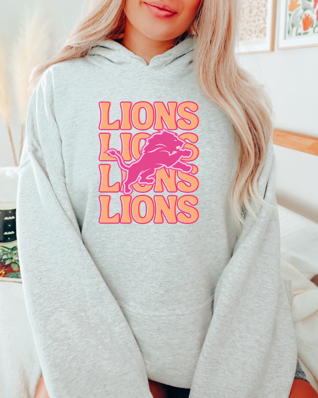 Pink and Orange Detroit Lions Adult Graphic Hoodie