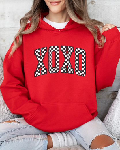 Retro Checkered XOXO Valentines Adult Graphic Hoodie