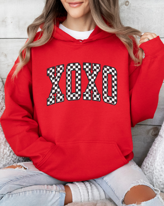 Retro Checkered XOXO Valentines Adult Graphic Hoodie