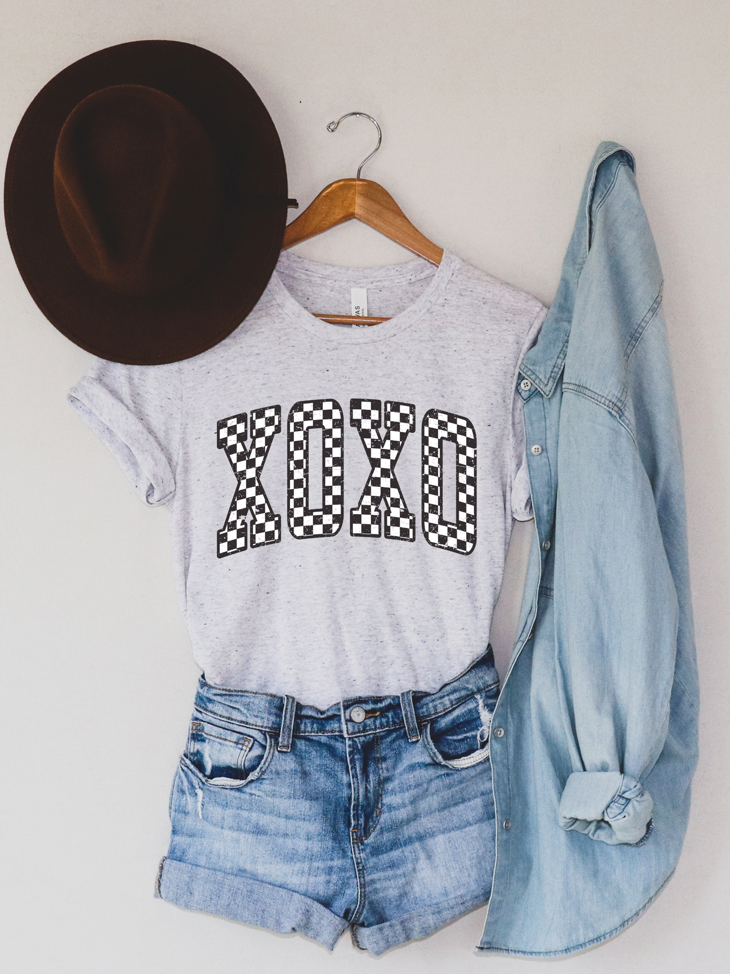 Retro Checkered XOXO Valentines Adult Graphic T-Shirt