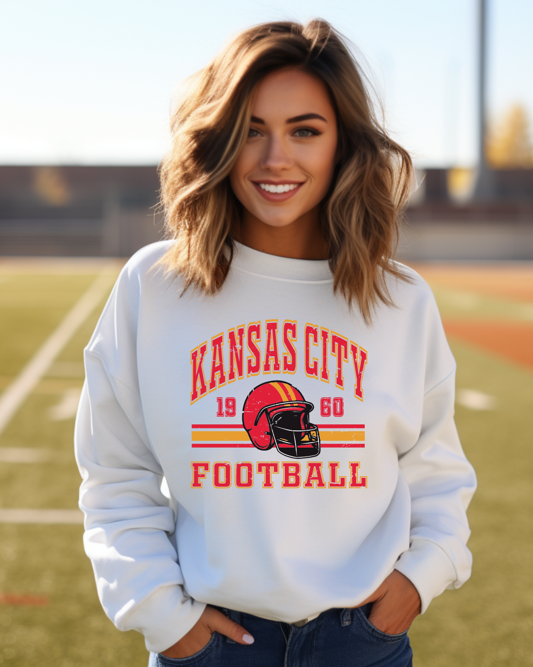 Retro Kansas City Football Chiefs Adult Graphic Crewneck Pullover