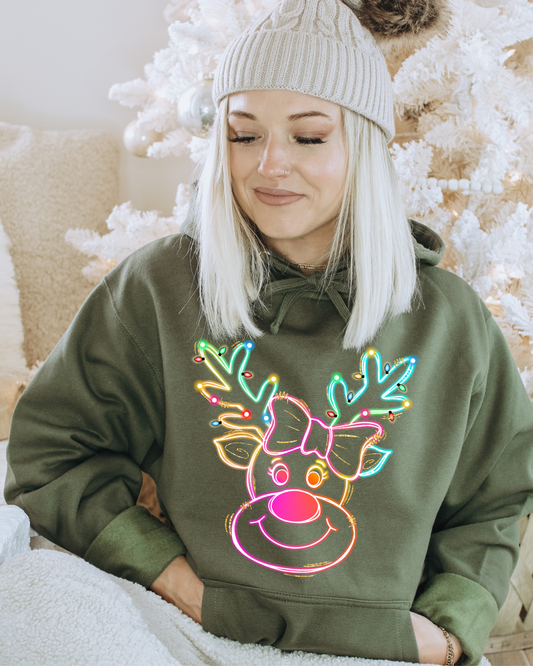 Retro Neon Rudolf Christmas Adult Graphic Hoodie