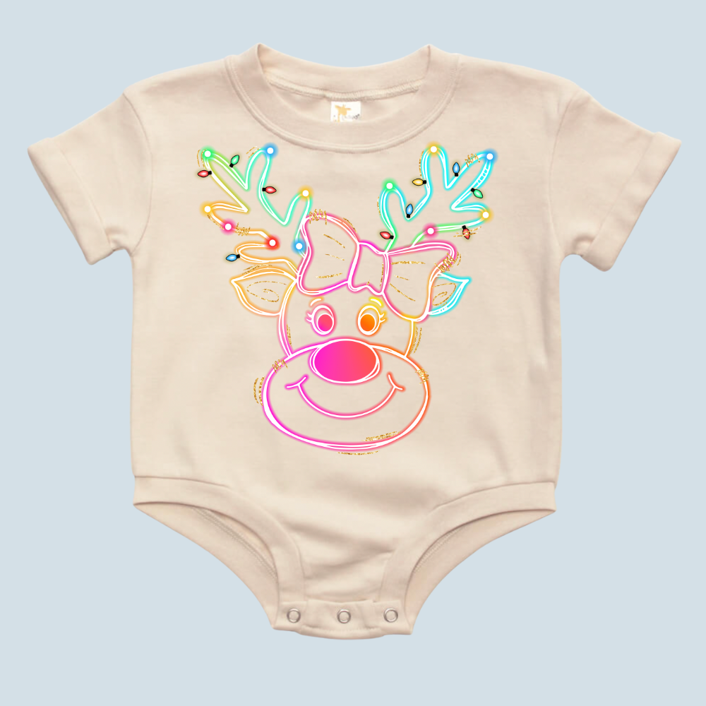 Retro Neon Rudolf Christmas Baby Bubble Romper